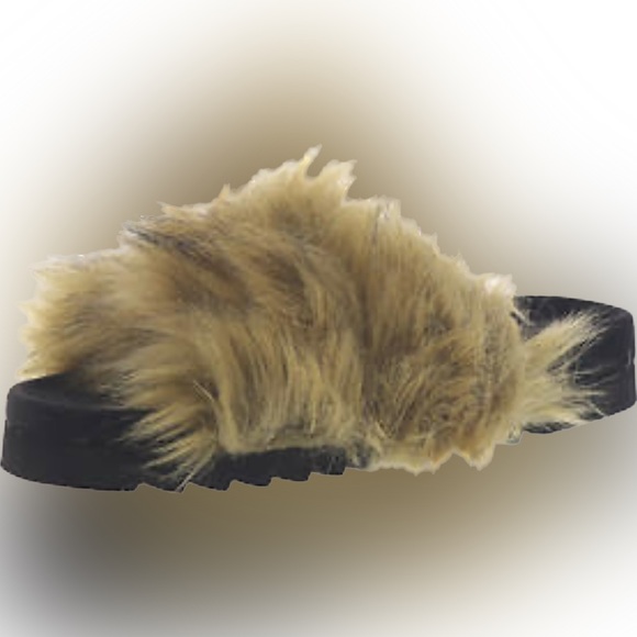 STEVE MADDEN women’s size 7 AMARI faux fur slide sandals color tan & black - Picture 10 of 10